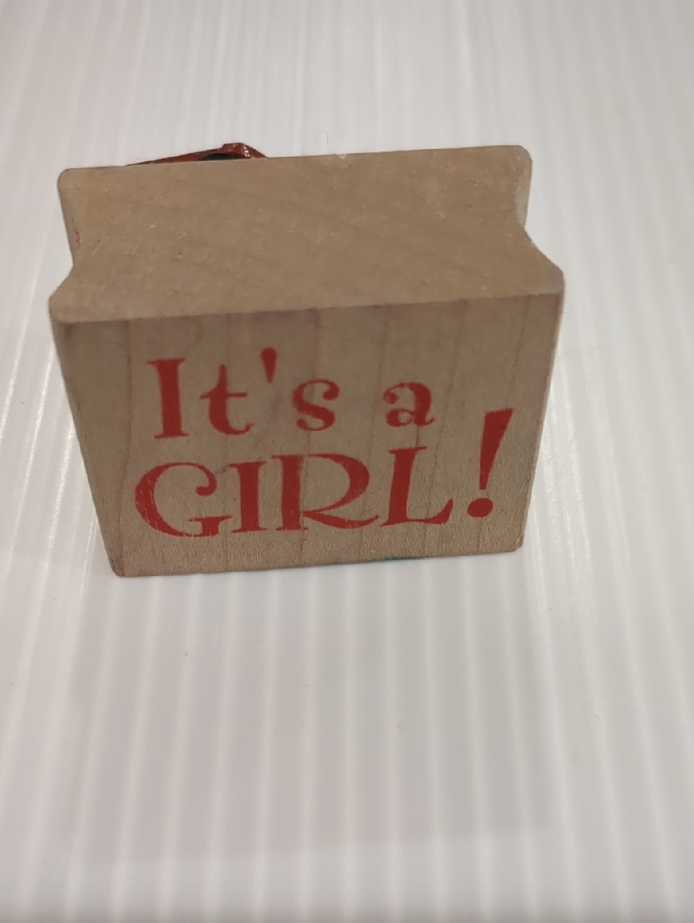 Wood Baby Stamp "It's a GIRL!" Red Text